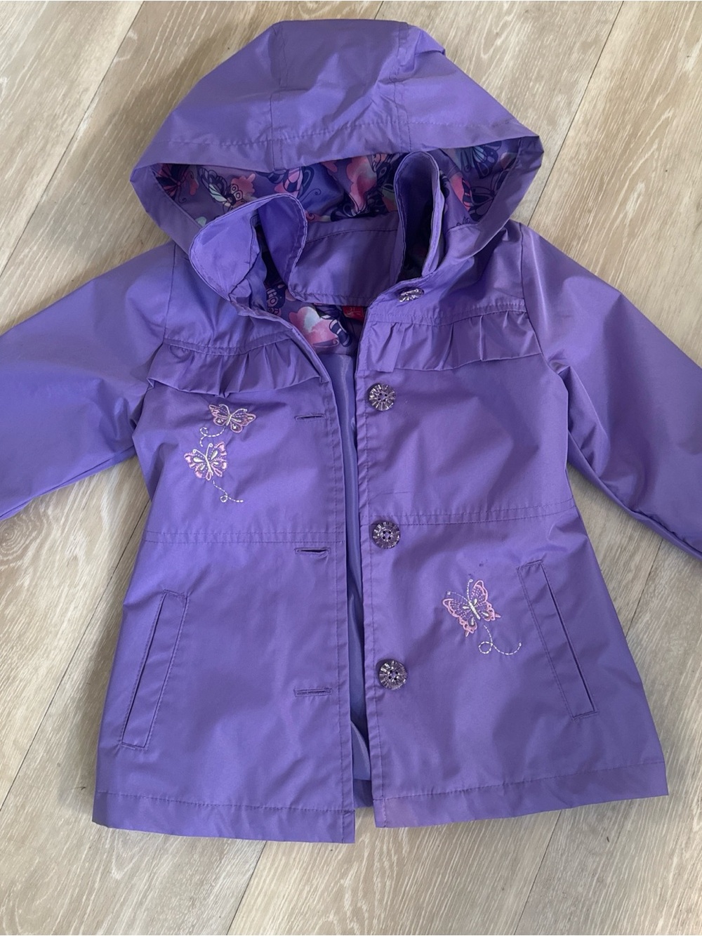 London Fog Girls' Butterfly Hooded Rain Jacket